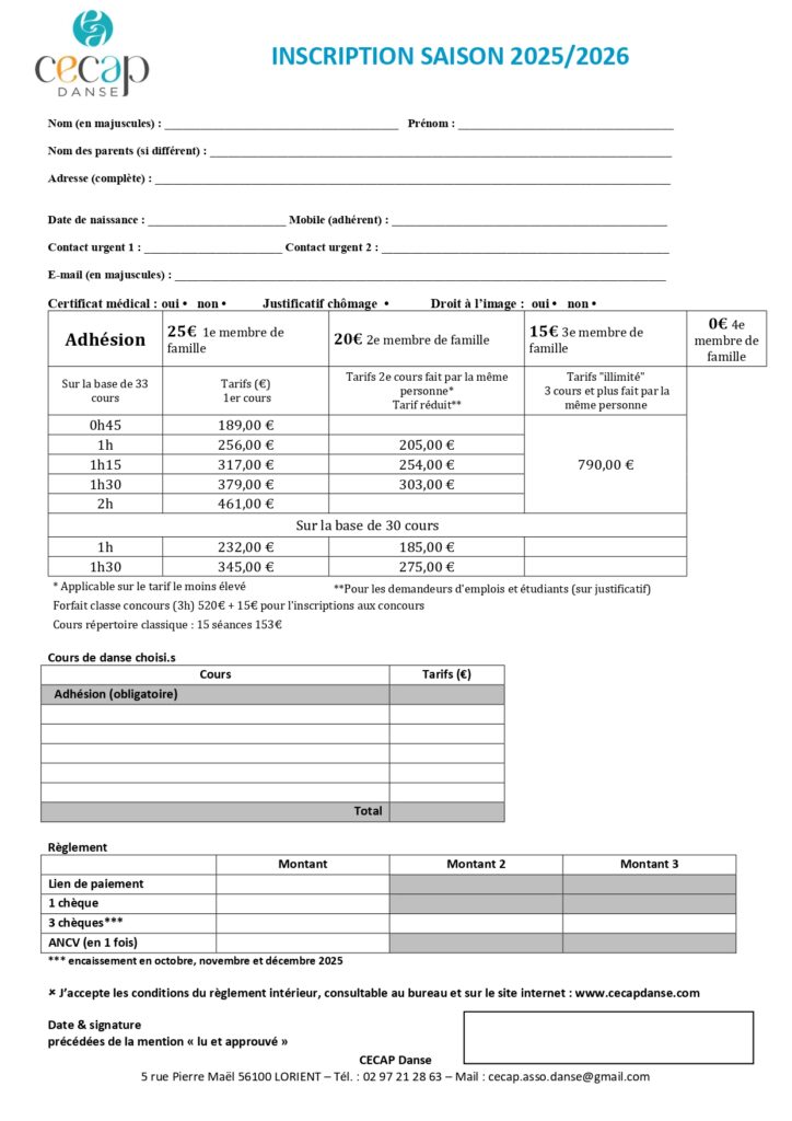 Bulletin d'inscription CECAP
